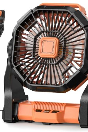 Camping Fan Battery Powered -20000mAh Portable Rechargeable Fans Light, Battery Operated Fan for Camping Hook 4 Speed Quiet Cordless USB Personal Cooling for Desk Home Beach Tent BBQ