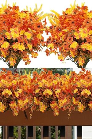 10 Bundles Artificial Mums for Outdoors Fake Fall Flowers Silk Flowers Plastic Plants UV Resistant No Fade for Outside Porch Garden Pots Planters Autumn Fall Decor (Fall)