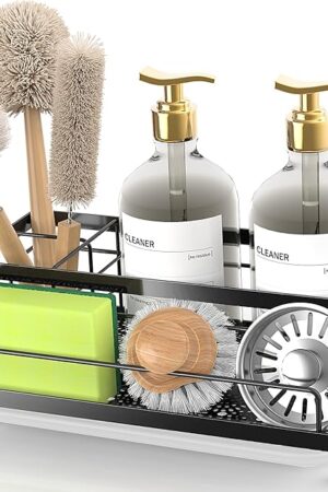 Cisily Large Black Rustproof Sink Caddy Sponge Holder for Kitchen