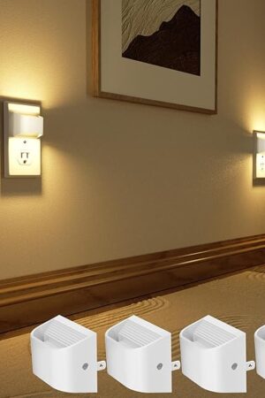 VOLISUN Night Lights Plug into Wall, 4 Pack Up and Down LED Night Light with Dusk to Dawn Light Sensor, 3000K Warm White Nightlight for Hallway, Bedroom, Bathroom, Kitchen White