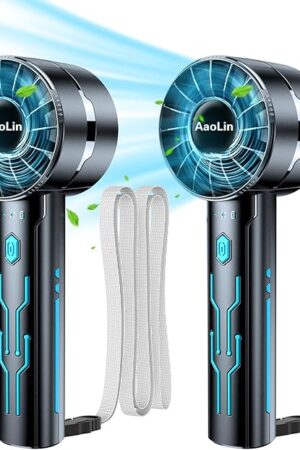 2pcs Portable Handheld Turbo Fan with 7000rpm High-Speed Motor USB Rechargeable Cooling Personal Fan 4-Speed, 4-16H Runtime, with Lanyard for Outdoor Travel, Women, Kids, Summer Gift