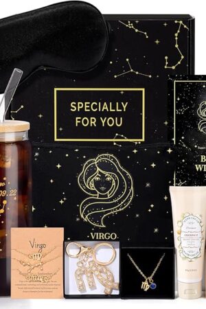 14PCS Virgo Birthday Gifts for Women, Virgo Astrology Gifts for Women Bakets, 12 Zodiac Gifts for Woman Friends Female Friendship, Vir Astrological 16 oz Glass Cups Candles Necklace with Gift Set Box