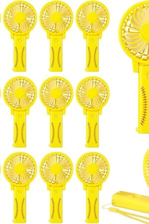 12 Pcs Softball Portable Fans Foldable Softball Handheld Fans Bulk with Lanyard Small Softball Personal Fan Favor for Team Gift Outdoor Sport Game Cooling Favors, Battery Not Include