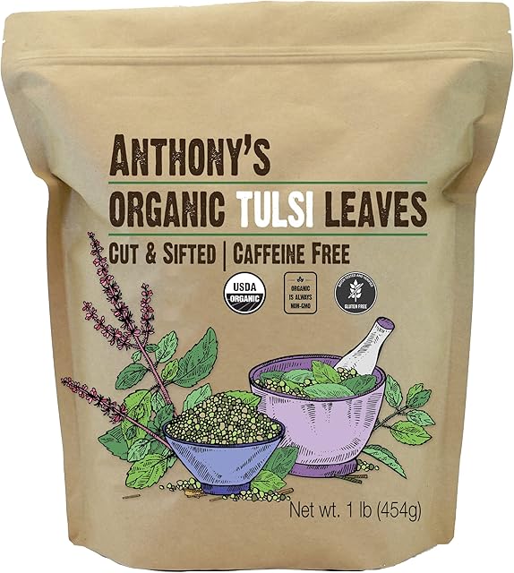 Anthony's Organic Tulsi Leaves, 1 lb, Gluten Free, Non GMO, Caffeine Free, Loose Leaf