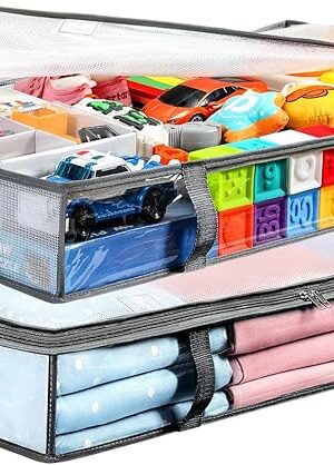 2 Pack Under Bed Storage Containers Bins, Humid-Proof Plastic Underbed Storage Bins, Clothes Storage and Organization Bags, Under the Bed Blanket Storage with Handles for Clothes, Bedroom