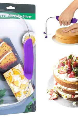 Adjustable Cake Leveler Cutter, Baking Supplies Tool for Kitchen, Professional Large Size Cake Cutter Slicer for Leveling, Single Stainless Steel Wire and Plastic Handle (Purple, 1pc)