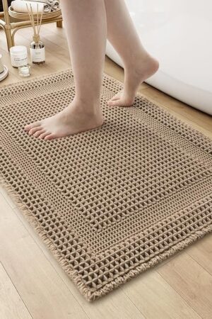 AMOAMI Waffle Bath-Mat 24"x36" Bath Mats Bathroom Rugs for Bathroom Boho Beige
