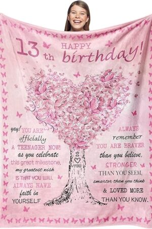 13 Year Old Girl Gifts for Birthday Blanket 50" x 60", 13th Birthday Decorations for Girls, Presents for 13 Year Old Girl, 13th Birthday Gifts for Girls