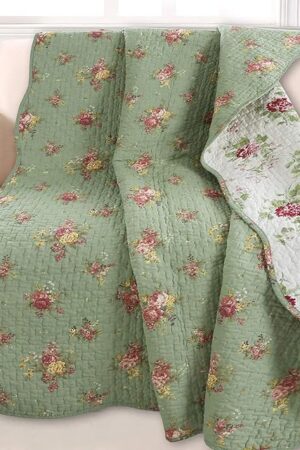 Cozy Line Home Fashions Vintage Floral Quilted Throw 100% Cotton Blossom