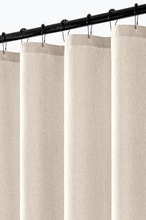 ANRODUO Linen Shower Curtain, Boho Farmhouse Cream Fabric Shower Curtain with 12 Metal Hooks, Waterproof Heavy Duty Polyester, Button Hole Design, Machine Washable for Bathroom Hotel Bathtub, W72xL72