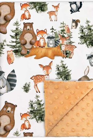 Woodland Baby Blankets for Unisex Boys Girls, Soft Nursery Minky Blankets with Double Layer Dotted Backing, Toddler Baby Crib Stroller Swaddle Shower Gifts, Forest Animals Receiving Blankets, 30"x40"