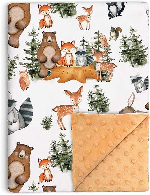 Woodland Baby Blankets for Unisex Boys Girls, Soft Nursery Minky Blankets with Double Layer Dotted Backing, Toddler Baby Crib Stroller Swaddle Shower Gifts, Forest Animals Receiving Blankets, 30"x40"