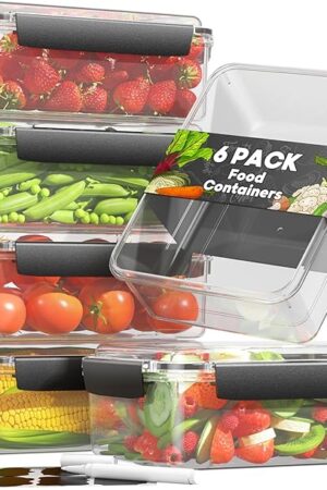 7 Cup Food Storage Containers with Lids, 6 Pack Plastic Food Containers, BPA Free Meal Prep Containers Reusable, Freezer Microwave Dishwasher Safe, Includes Labels & Pen