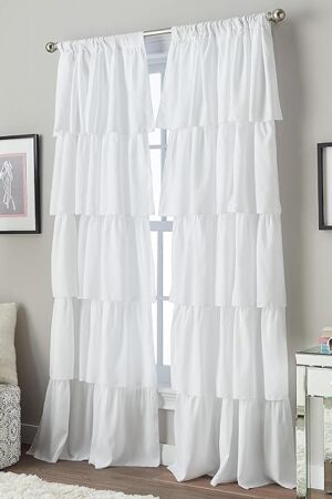 Curtainworks Flounced Ruffle Rod Pocket one Curtain Panel, 63 in, White