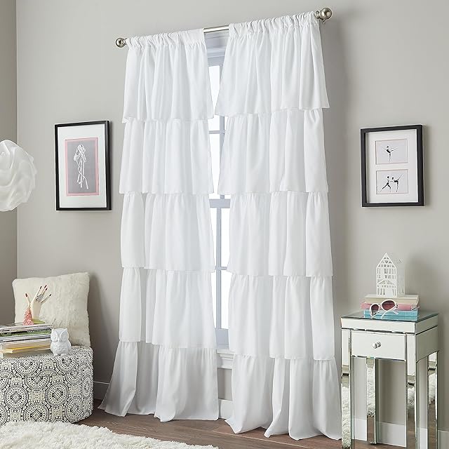 Curtainworks Flounced Ruffle Rod Pocket one Curtain Panel, 63 in, White