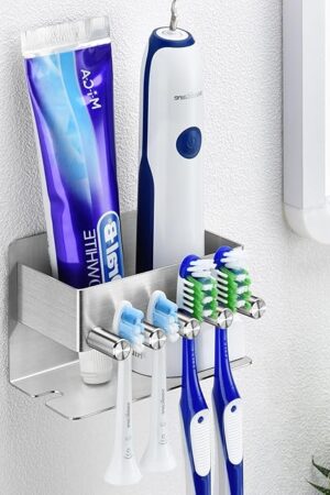 Electric Toothbrush Head Holder, Electric Toothbrush Holders Wall Mounted, Electric Head Holder, Brush Head Storage, Brush Head Holder Toothpaste Holder for Bathrooms (Silver)