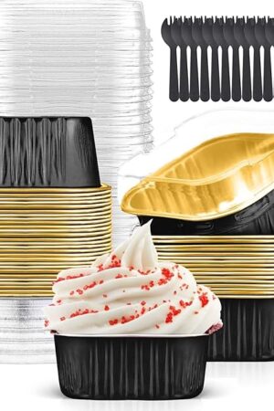 10oz Mini Cake Pans with Lids (40 Pack) Aluminum Foil Square Cupcake Liners Brownie Baking Cups,Disposable 4?x4? Large Cupcake Pan,Jumbo Muffin Tin Ramekins Holders