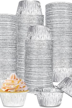 Aluminum Foil Baking Cups, 150 Pack Disposable 3 Oz Ramekins Aluminum Cupcake Muffin Liners Silver Foil Baking Cups for Egg Tart, Baking, Cupcake, Pudding, Appetize