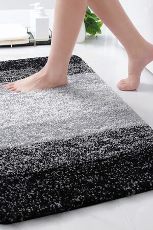 Arotive Microfiber Bathroom Rugs, Shaggy Soft and Absorbent Bath Rug, Non-Slip, Thick Plush Machine Washable Dry Bath Mats for Bathroom, Tub and Shower, 24x16, Black