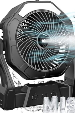 Ausic Portable Misting fan, 8-Inch Cooling Mist Fans, 10000mAh USB Rechargeable Battery Powered Fan with Mister, 250mL Water Tank & LED Lantern, for Home Desk, Bedroom, Office, Outdoor&Indoor Use