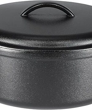 Amazon Basics Round Pre-Seasoned Cast Iron Dutch Oven Pot with Lid and Dual Handles, Heavy-Duty & Large, 7-Quart, Black