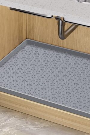 BALEINE 34''×22'' Under Sink Mat, Waterproof Food Grade Silicone Undersink Mat, Cabinet Shelf Drip Tray, Under Sink Liner for Kitchen, Bathroom (Grey)
