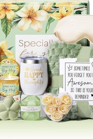Birthday Gifts for Women Self Care Gifts, Vanilla Coconut Relaxing Spa Gifts Basket Bath Set Get Well Gifts Care Package Mothers Day Gifts for Mom Her Women Sister Friend Wife Grandma w/ Blanket
