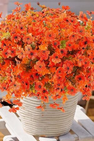 18 Pcs Artificial Mums Flowers Outdoor Plastic Fall Flowers Fake Mums Autumn Greenery Flower for Porch Window Box Farmhouse Thanksgiving Home Decor ((18, Orange)