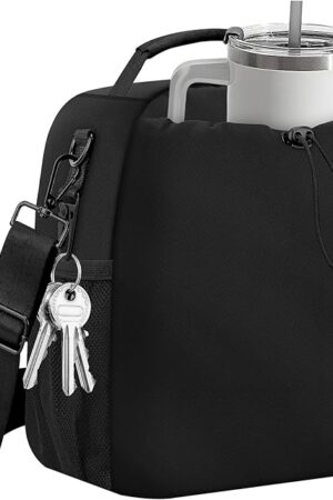 Yotako Insulated Lunch Bag for Men Women–Lunch Box Fits 40/30oz Stanley Cups, Leakproof Cooler Tote With 2 Metal Hooks, Side & Interior Mesh Pockets, Adjustable Strap for Work, Travel, Picnics (Black)