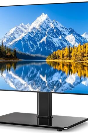 5Rcom Universal Swivel TV Stand for 27-60 inch Curved/Flat Screen TVs, Table Top TV Base Replacement Holds up to 88 lbs, Height Adjustable TV Stand Mount with Tempered Glass Base, MAX VESA 400x400mm