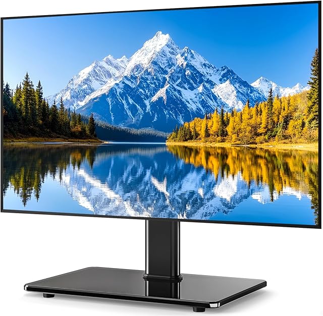 5Rcom Universal Swivel TV Stand for 27-60 inch Curved/Flat Screen TVs, Table Top TV Base Replacement Holds up to 88 lbs, Height Adjustable TV Stand Mount with Tempered Glass Base, MAX VESA 400x400mm