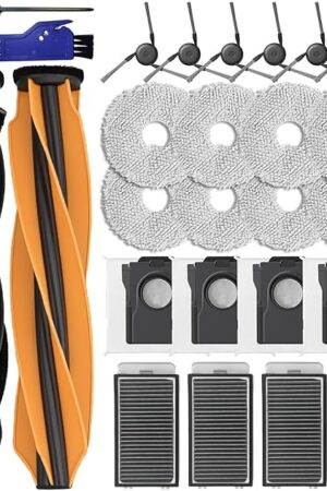 24Pcs Accessories for Dreame X50 Ultra L50 Ultra L40s Pro Ultra/Mova V50 Ultra Robot Vacuum Replacement Parts,2 Main Rolling Brushes,8 Mop Pads,6 Side Brushes,4 HEPA Filters,4 Dust Bags