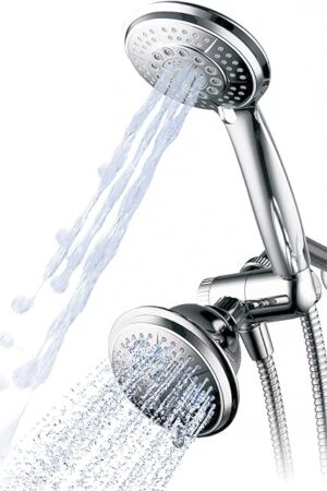 1433 Handheld Showerhead & Rain Shower Combo. High Pressure 24 Function 4" Face Dual 2 in 1 Shower Head System with Stainless Steel Hose, Patented 3-way Water Diverter in All-Chrome Finish
