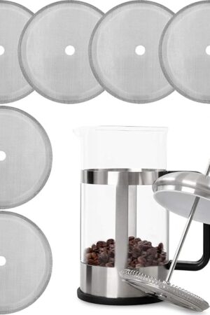 Boao 6 Packs French Press Replacement Cafetiere Filter Mesh Screen Coffee French Press Filters, 4 Inch Stainless Steel Reusable, for 8 Cup/ 34 OZ/ 1000 ml Coffee Tea Makers