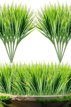 10 Artificial Grass Plant Outdoors - Faux Fake Wheat Grass Decor UV Resistant Outdoor Plants Plastic Outside Weed Plant Artificial Greenery for Porch Decorative