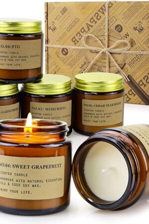 6 Pack Candles for Home Scented Aromatherapy Candle Gift Set for Women Soy Wax Long Lasting Amber Jar Candles Gift for Birthday Mother's Thanksgiving Day Present