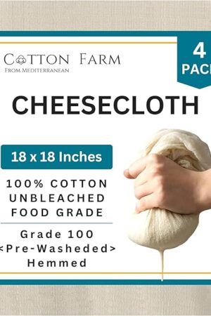 Cotton Farm Pre-Cut Cheese Cloths, 18 x 18 inch, Grade 100, Overlocked Edges, Ready to Use, Muslin Cheesecloth for Straining and Cooking, 100% Unbleached Cotton, Reusable
