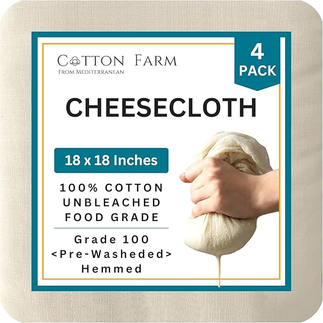 Cotton Farm Pre-Cut Cheese Cloths, 18 x 18 inch, Grade 100, Overlocked Edges, Ready to Use, Muslin Cheesecloth for Straining and Cooking, 100% Unbleached Cotton, Reusable