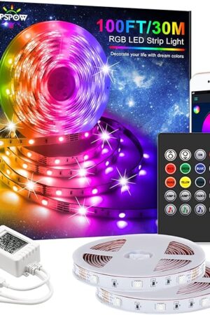 100FT Color Changing LED Strip Lights with Bluetooth and Remote - Music Sync, Perfect for Bedroom, Home Party and Decoration