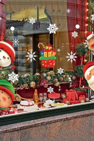 XIMISHOP 82PCS Christmas Snowflake Window Clings Stickers for Glass, Xmas Decals Christmas Decorations Indoor Holiday Snowflake Santa Claus Reindeer Decals for Party