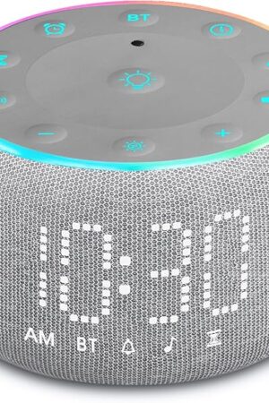 White Noise Machine Alarm Clock: Auto-Dimmable Clock for Bedrooms - 5W Stereo Bluetooth Speaker - Sound Machine with 24 Sleep Sounds for Adults Kids