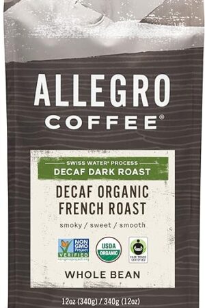 Allegro Coffee Decaf Organic French Roast Whole Bean Coffee, 12 Ounce (Pack of 1)