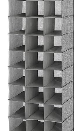 Whitmor 30 Sections Hanging Clothes Closet Organizer, Space Saving Breathable Fabric Shoe Storage for Bedroom, Laundry, Dorm, Crosshatch Gray