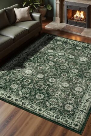 5x7 Area Rugs, Soft Non Slip Low Pile Washable Rug, Boho Modern Rug for Living Room, Bedroom, Dining Room, Sage Green