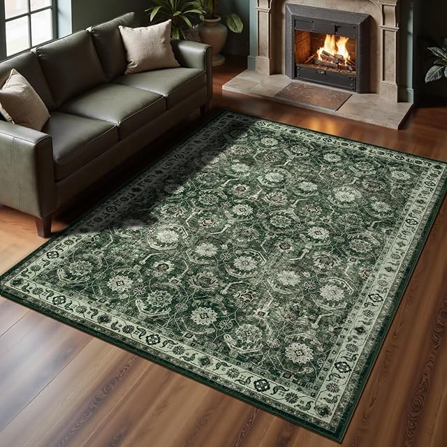 5x7 Area Rugs, Soft Non Slip Low Pile Washable Rug, Boho Modern Rug for Living Room, Bedroom, Dining Room, Sage Green