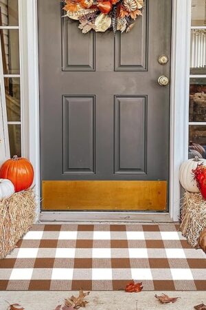 Ckorzen Coffee and White Plaid Rug,28" x 43" Outdoor Front Porch Door Decor Mat, Washable Cotton Woven Farmhouse Area Rug for Layered Door Mats Carpet, Entryway, Easter Décor