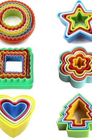32Pcs Cookie Cutter Set, Biscuit Cutters Shapes, Multi-Size Sandwich Fondant Cake Fruit Vegetable Shapes Cutter Set,Include Square, Round, Star, Heart, Flower, Tree (6 Shapes)