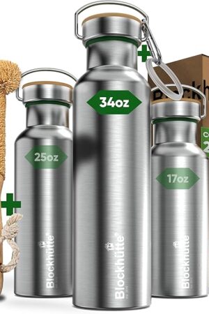 Blockhuette Vacuum Insulated Stainless Steel Water Bottle I 34 oz I Wide Mouth Insulated Metal Bottle for Cold Drinks I BPA-Free I Perfect for Travel, School, Kids, Adults, Water Canteen