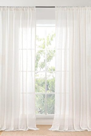 BGment Linen Semi Sheer Curtains 84 Inch Length 2 Panels Set for Living Room - Ivory Light Filtering Drapes with Rod Pocket Textured Lightweight Window Treatments for Bedroom, 52 X 84 Inch