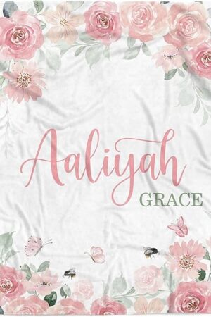 Arteaga Personalized Baby Blanket Floral Rose Plush Fleece 30''x40''